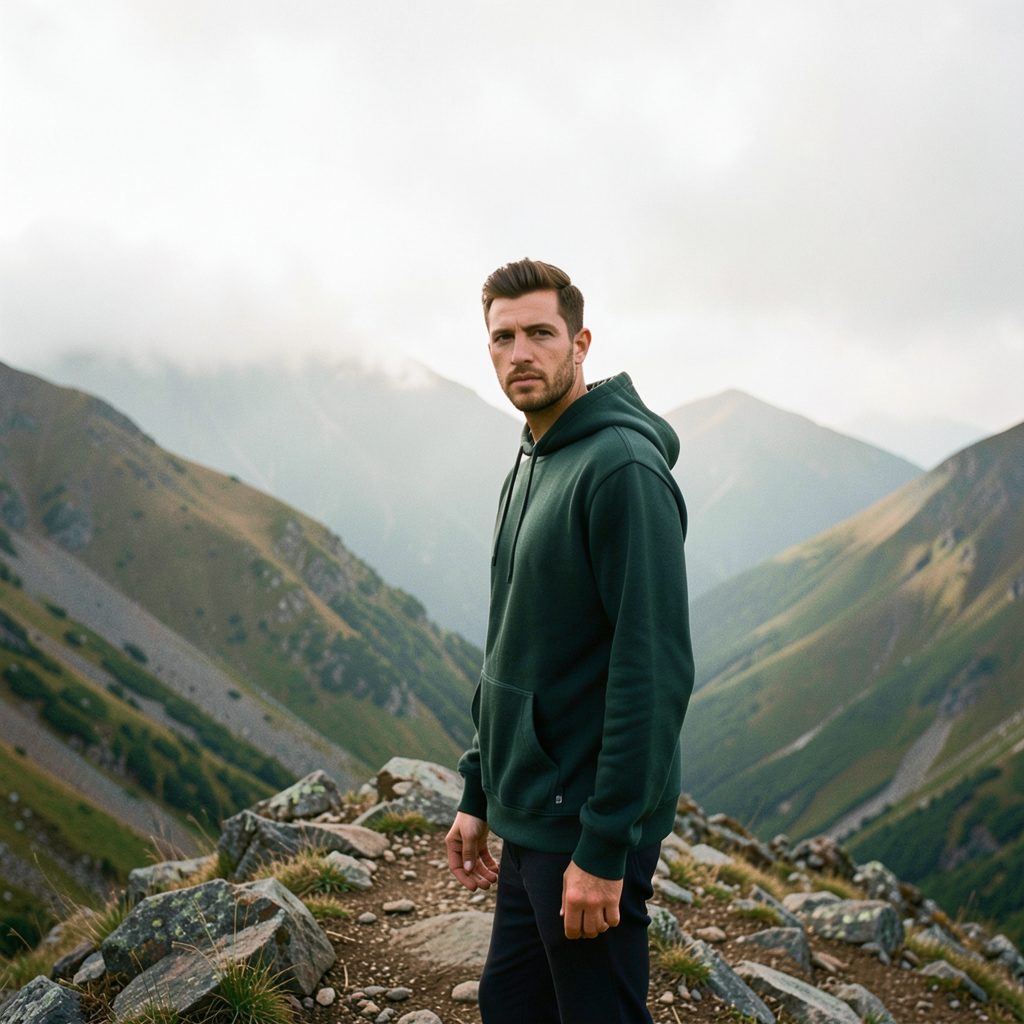 Snowdon Shop logo mark — a dark green hoodie on a misty mountain ridge